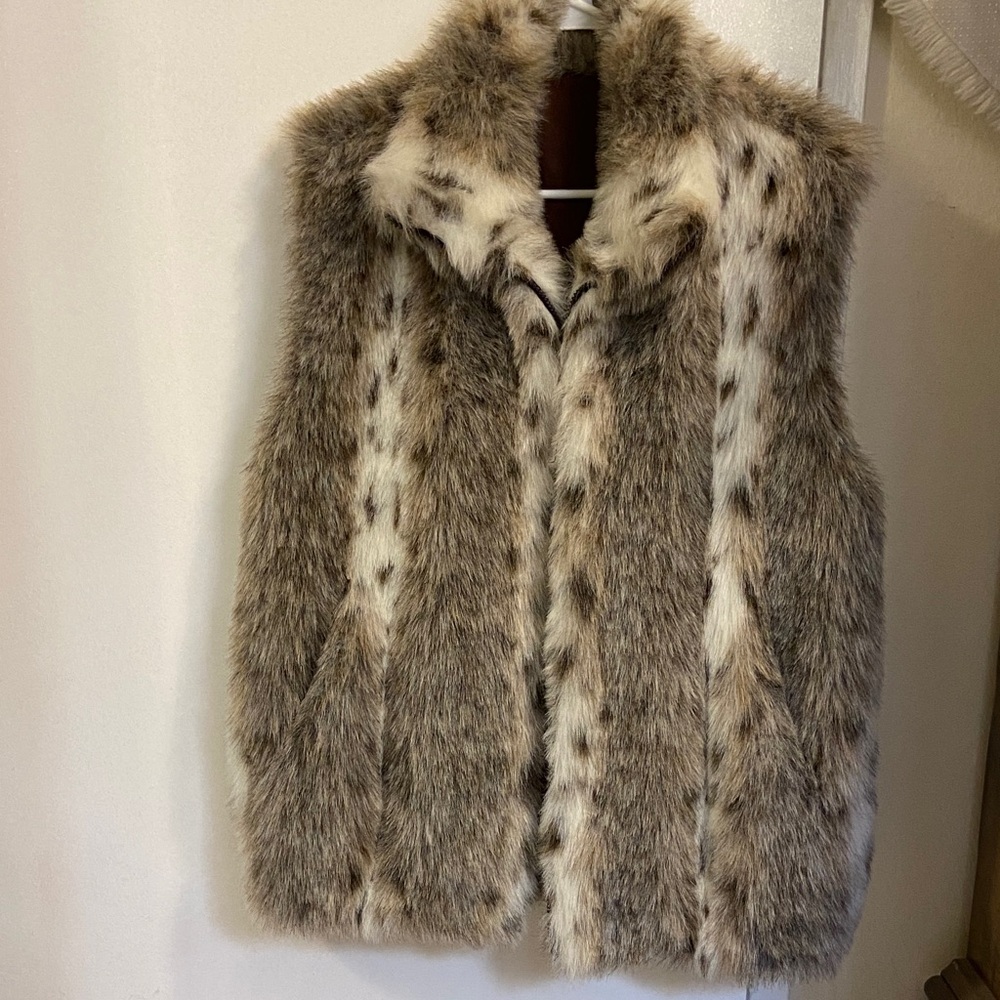 Faux Fur Vest with Animal Print